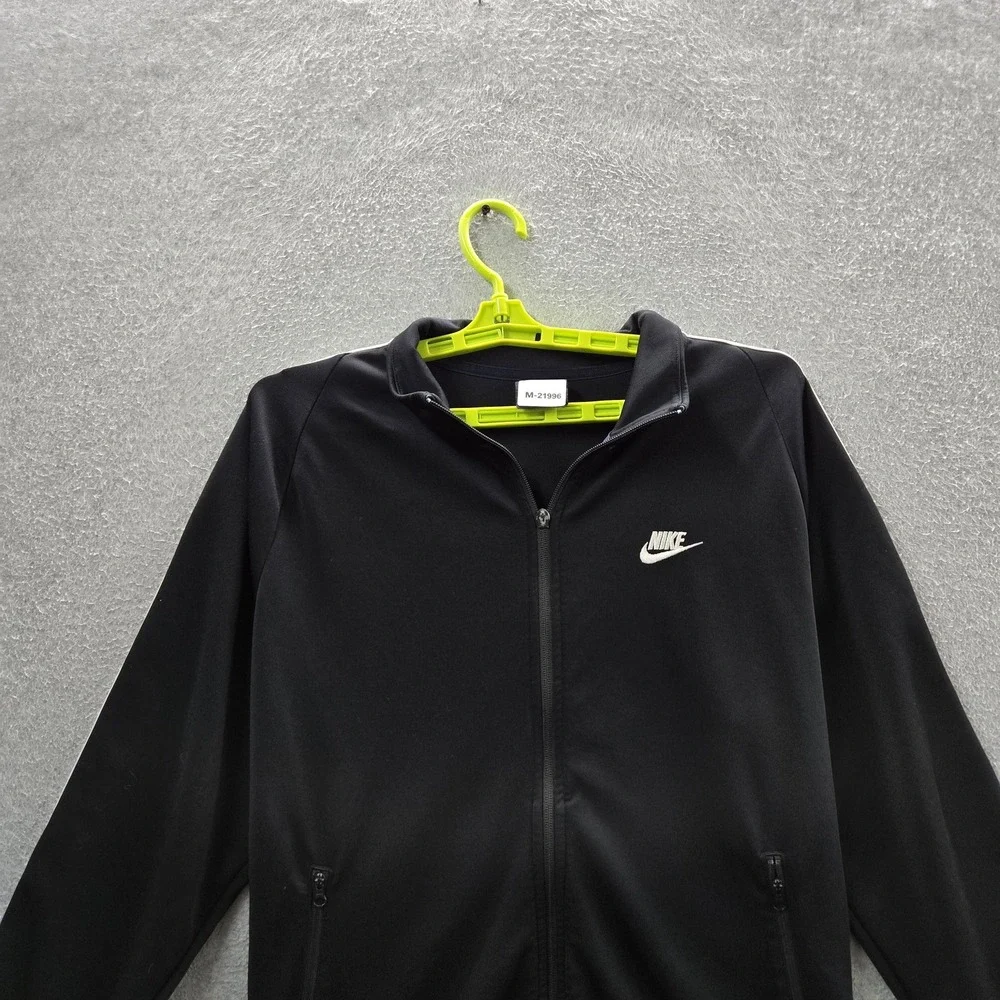 Nike Men Jacket L Black Tribute Track Activewear Logo Embroidered READ